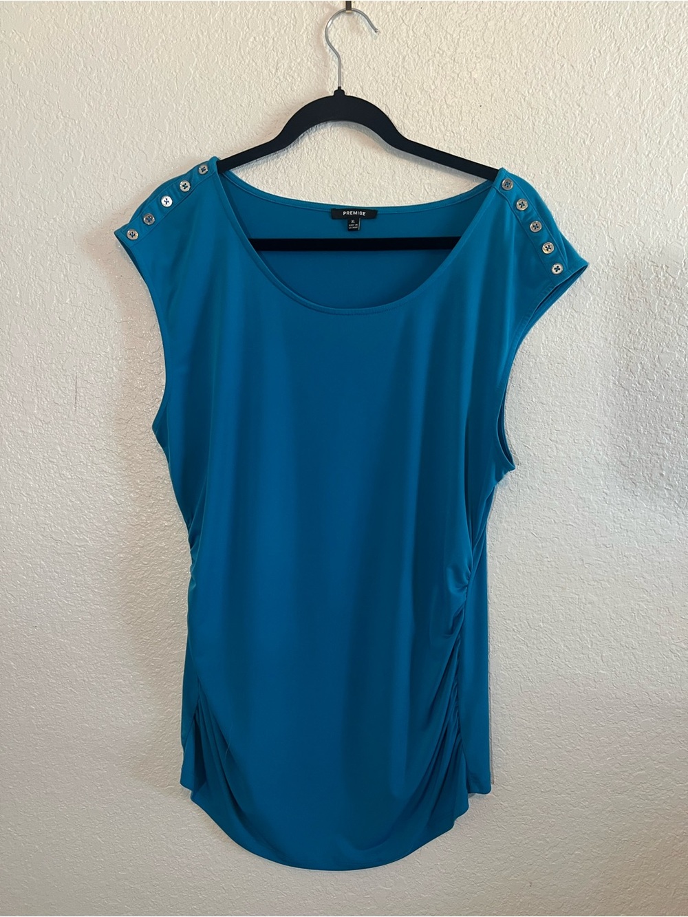 Premise Teal Button-Accent Cap Sleeve Tank